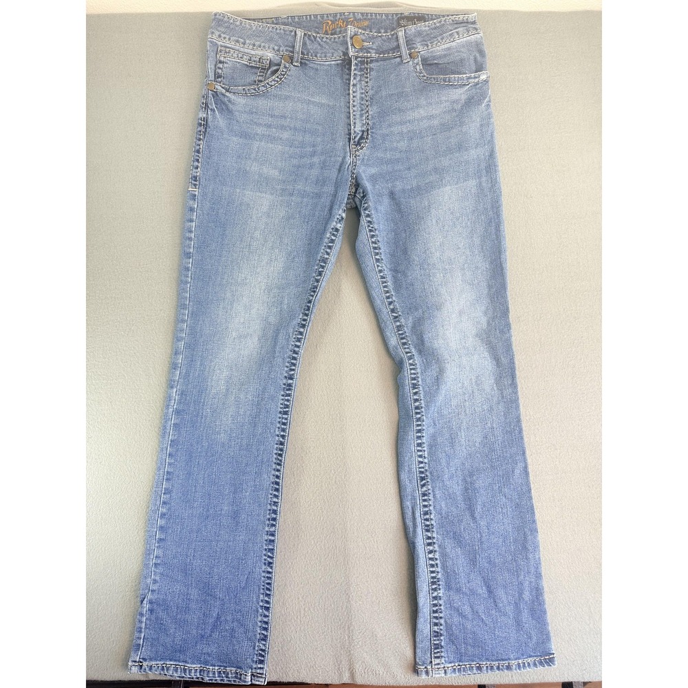 Wrangler Rock 47 Slim Boot Jeans Mens 38x36 Light Wash Blue Slim Bootcut Denim